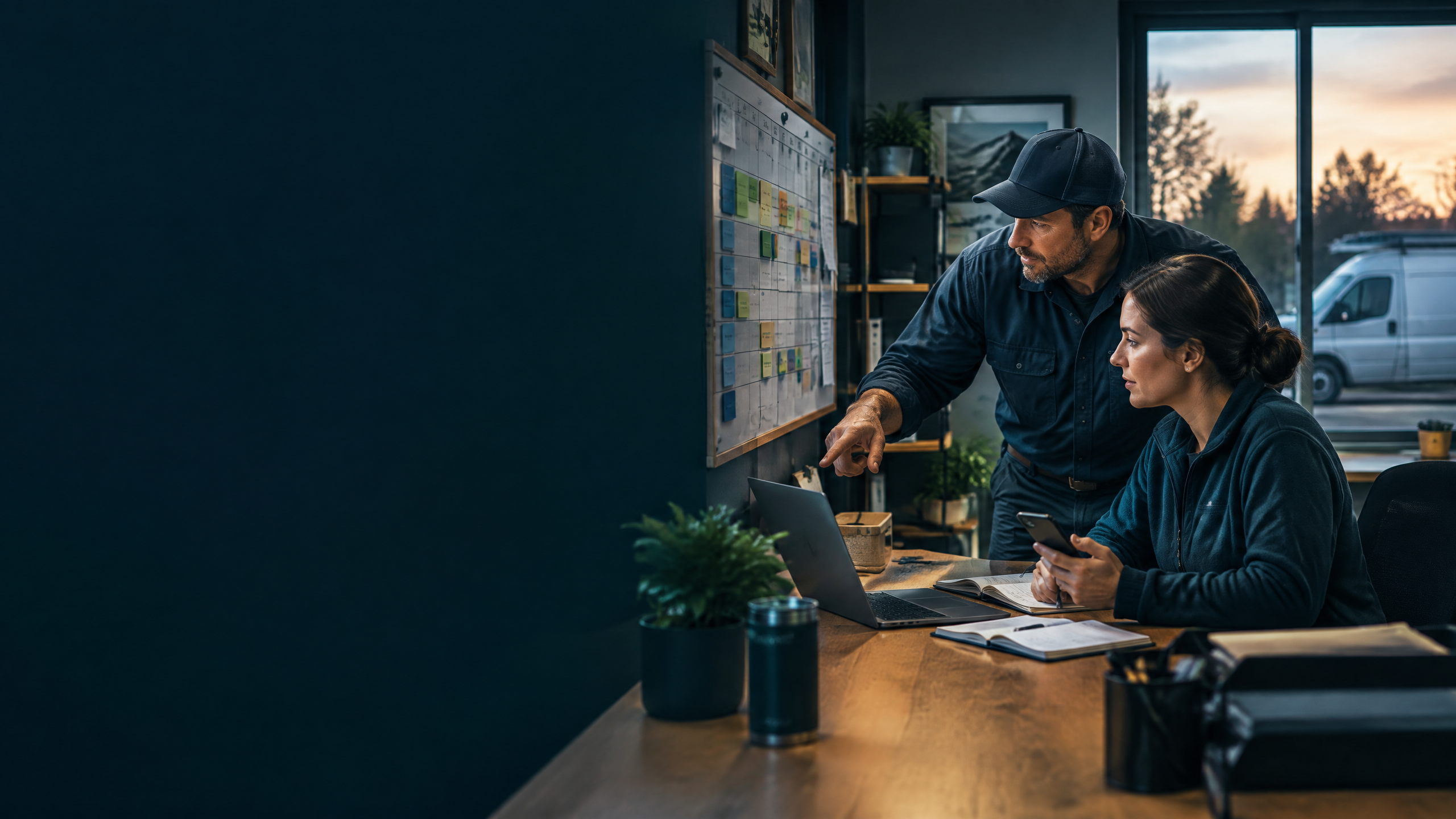 Service-business team coordinating customer requests and workflow ownership